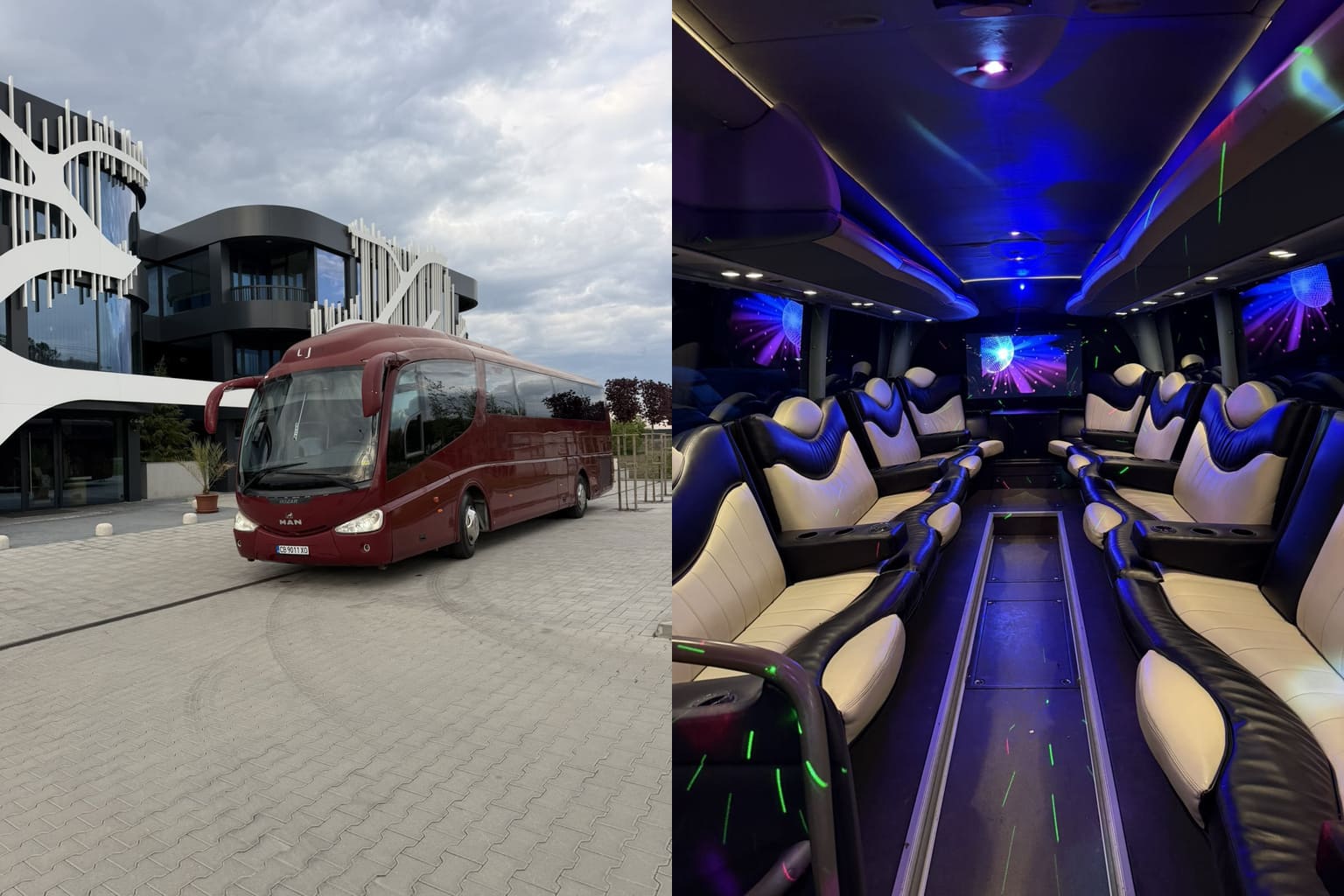 Luxury party bus and premium interior for group transfers in Sofia
